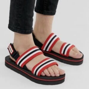 BN HUNTER Original Beach Sandal Strap Hook Loop Red Black White Stripe UK5/US7